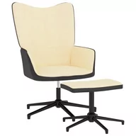 Fotele - vidaXL Fotel z podnóżkiem kremowy aksamit i PVC 327851 - miniaturka - grafika 1