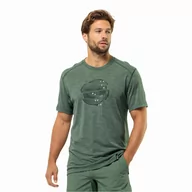 Bielizna sportowa męska - Męska koszulka z wełny merino Jack Wolfskin KAMMWEG GRAPHIC S/S M hedge green - XXL - miniaturka - grafika 1