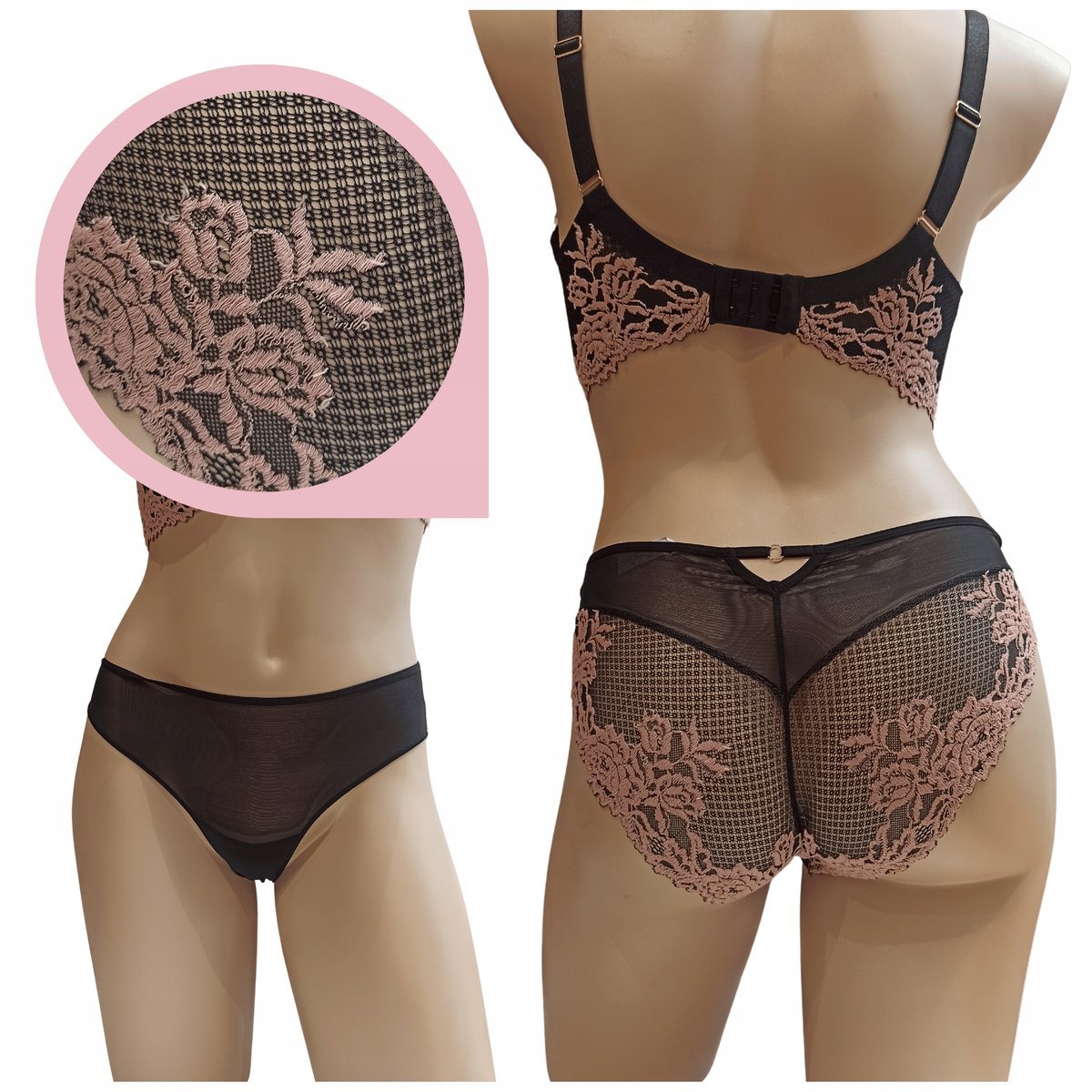 Lemax PRINCESS Brasil majtki figi brazylijskie haft czarne/karmel - XL