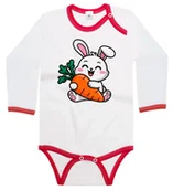 Body dla niemowląt - Body dziecięce Wesoły Biały Królik Zając Trzymający Wielką Marchew 74/80 - miniaturka - grafika 1