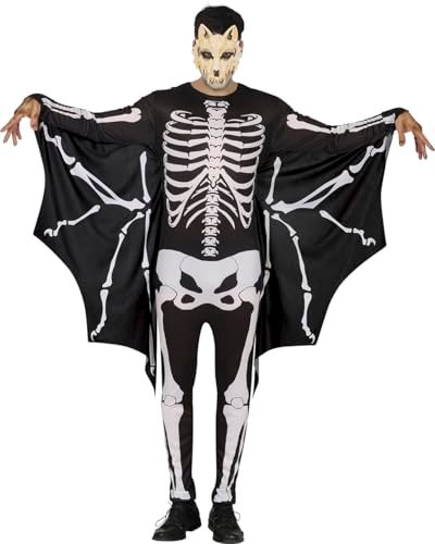 FIESTAS GUIRCA Dorosły Szkielet Nietoperza Kostium (48-50/M) - Kombinezon i Skrzydła - Kostiumy ze zwierzętami i szkieletami na Halloween i imprezy kostiumowe - Idealny dla Mężczyzn - Czarny i Biały