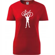 Koszulki i topy damskie - Damska Koszulka z Nadrukiem Rowerowa Rower Prezent dla Rowerzystki T-shirt czerwony XS - miniaturka - grafika 1