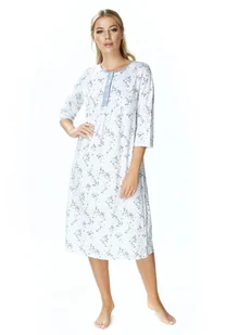 Bawełniana biała koszula nocna damska Helena : Kolor - Niebieski + Druk, Rozmiar - 40 - Koszule damskie - miniaturka - grafika 1