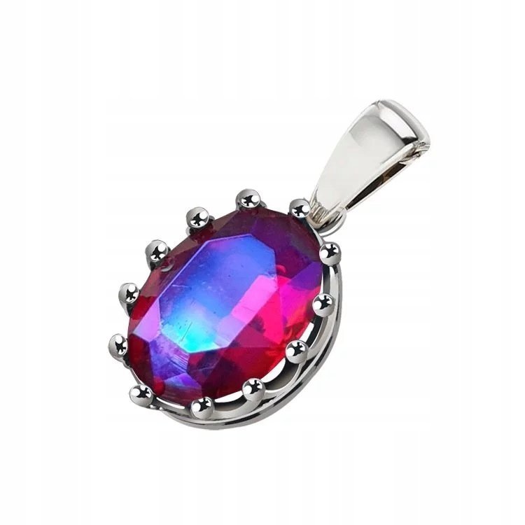 Zawieszka srebrna oksydowana 925 Różowy kryształ