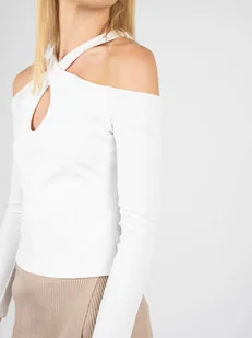 Bluzka Guess Damska Długi Rękaw Biała Prążkowana Odkryte Ramiona R. M - Bluzki damskie - miniaturka - grafika 1