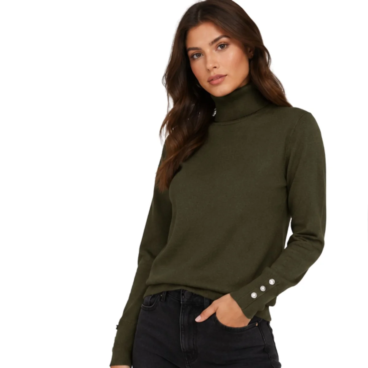 Sweter damski Rodier golf oliwkowy klasyczny r. S