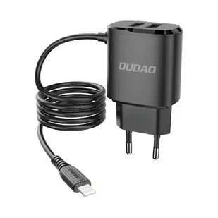 Dudao ładowarka sieciowa 2x USB z wbudowanym kablem Lightning 12 W czarny (A2ProL black) - Ładowarki do telefonów - miniaturka - grafika 1