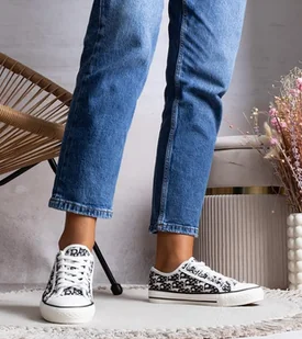 Biało czarne trampki damskie Rimmie-37 - Trampki damskie - miniaturka - grafika 1