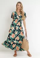 Sukienki - Granatowa Sukienka Maxi z Kopertowym Dekoltem i Gumkami w Pasie Kelsi - miniaturka - grafika 1