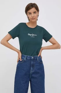 Koszulki sportowe damskie - Pepe Jeans t-shirt bawełniany Wendys kolor zielony - grafika 1