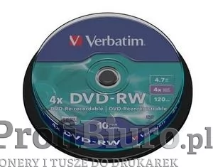 Płyty Verbatim DVD-RW 4.7GB 4x - Spindle - 10szt. - Nośniki danych - miniaturka - grafika 1