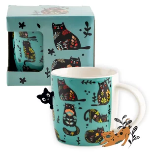 Zielony kubek porcelanowy z wzorem w kotki w opakowaniu prezentowym 330 ml - Kubki - miniaturka - grafika 1