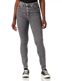 Spodnie damskie - Calvin Klein Damskie spodnie do kostki z wysokim stanem, super skinny dżins, szary, 34 W, Szary dżins, 34W - grafika 1