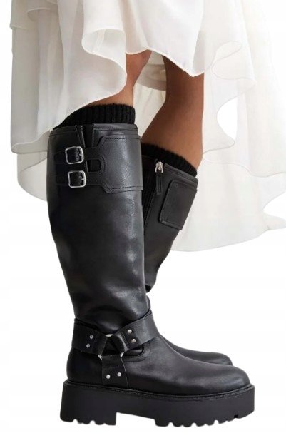 NEW LOOK CZARNE KLASYCZNE KOZAKI Z KOKARDKAMI I KLOCKIEM 36 T7E