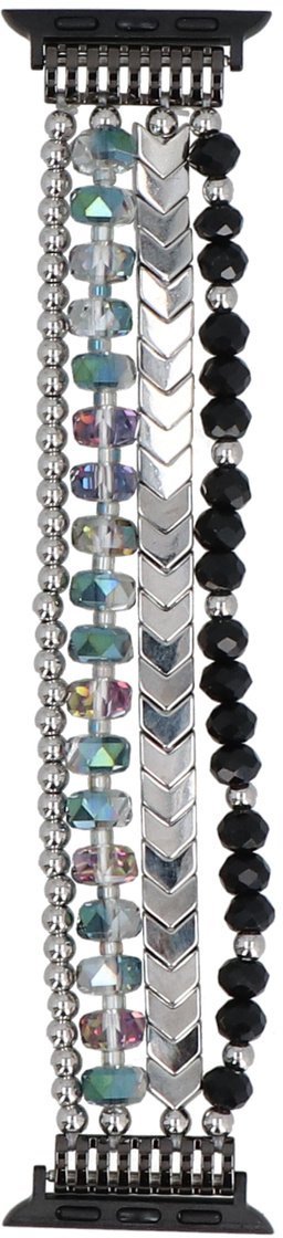 Nowa bransoleta do smartwatcha GlacierX Multi Strand Beaded Bracelet Crystal Candy do Apple Watch 38/40/41mm Srebrno-czarno-kolorowa