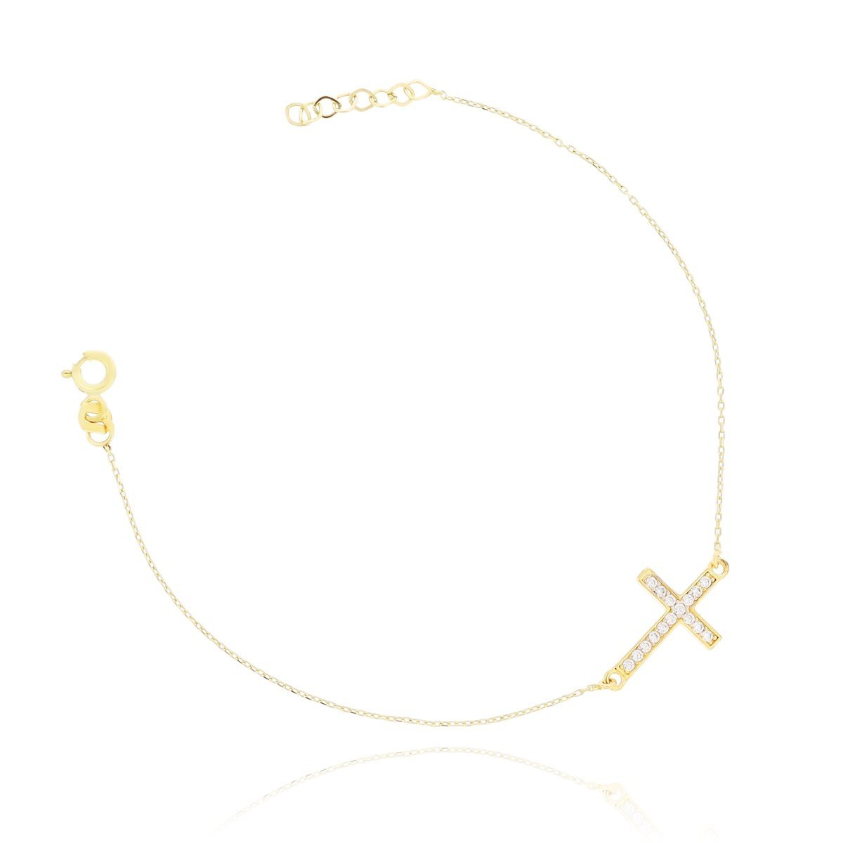 Złota bransoletka krzyżyk z cyrkoniami 17 cm pr. 333