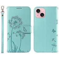 Portfele - Kompatybilny z iPhone 15 Skórzane etui Portfel Pokrowiec na telefon Dandelion Nadruk Zielony - miniaturka - grafika 1
