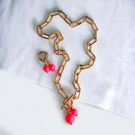 Zestawy biżuterii dla kobiet - KOMPLET Swarovski neon pearls : TWO : neon red : naszyjnik, kolczyki - miniaturka - grafika 1