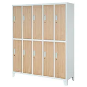 Szafy biurowe - JAN NOWAK Eco Design model BARTEK 1360x1720x450 szafa socjalna 10-drzwiowa biała/dąb sonoma - miniaturka - grafika 1