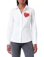 Koszulki i topy damskie - Love Moschino Damska koszulka slim fit z długim rękawem z nadrukiem czerwonego serca, optical white, 44 - miniaturka - grafika 1