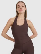 Koszulki i topy damskie - 4F Crop top slim gładki damski 4F x Anna Lewandowska - brązowy L - miniaturka - grafika 1