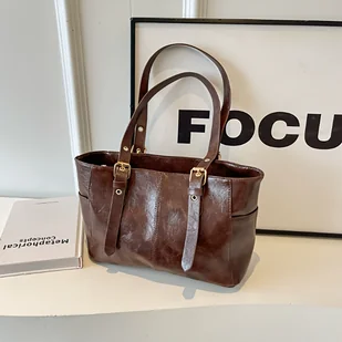 TEMU Damska Torba Tote o Dużej Pojemności – Eleganckie Złote Okucia i Łańcuszkowy Pasek, Zamknięcie na Zamek, Okrągły Kształt, Złotobrązowa i Czarna - Torebki damskie - miniaturka - grafika 1