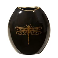 Wazony i flakony - Czarny wazon ceramiczny złoty nadruk ważki 25 cm LORI - miniaturka - grafika 1