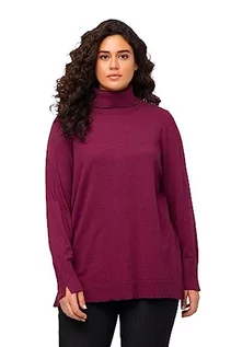 Swetry damskie - Ulla Popken Damski sweter z golfem, szerokie prążkowane ściągacze, sweter z długim rękawem, rubinowy, 62/64 - grafika 1