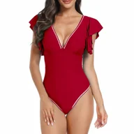 Stroje kąpielowe - Jednoczęściowy strój kąpielowy z falbanami - Czerwony XL - miniaturka - grafika 1