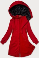 Bluzy damskie - Rozpinana długa bluza damska z kapturem LHD czerwona (AMG-693A) - miniaturka - grafika 1