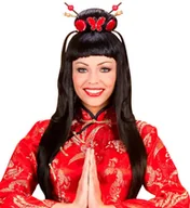 Dodatki do strojów karnawałowych - Peruka gejszy z grzywką czarna - miniaturka - grafika 1