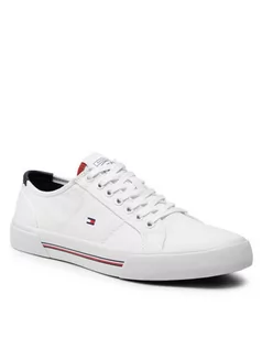 Półbuty męskie - Tommy Hilfiger Tenisówki Core Corporate Canvas Vulc FM0FM04000 Biały - grafika 1