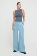 Spodnie damskie - Weekend Max Mara spodnie lniane kolor niebieski szerokie high waist - miniaturka - grafika 1