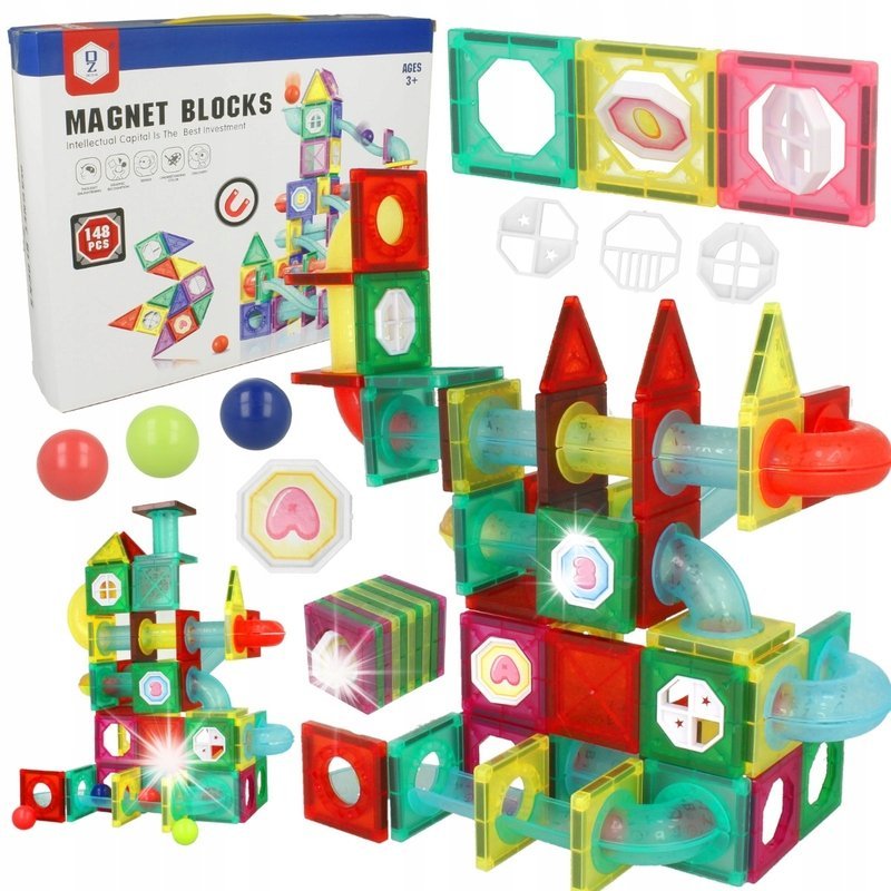 KLOCKI MAGNETYCZNE DLA DZIECKA 3D EDUKACYJNE TOR KULKOWY ZJEŻDŻALNIA 148EL