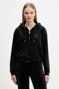 Juicy Couture bluza welurowa damska kolor czarny z kapturem gładka JCWAS225310 - Bluzy damskie - miniaturka - grafika 1