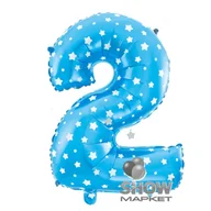 Balony i akcesoria - Balon Foliowy Cyferka "2" Niebieska w Gwiazdki (100cm.) - miniaturka - grafika 1