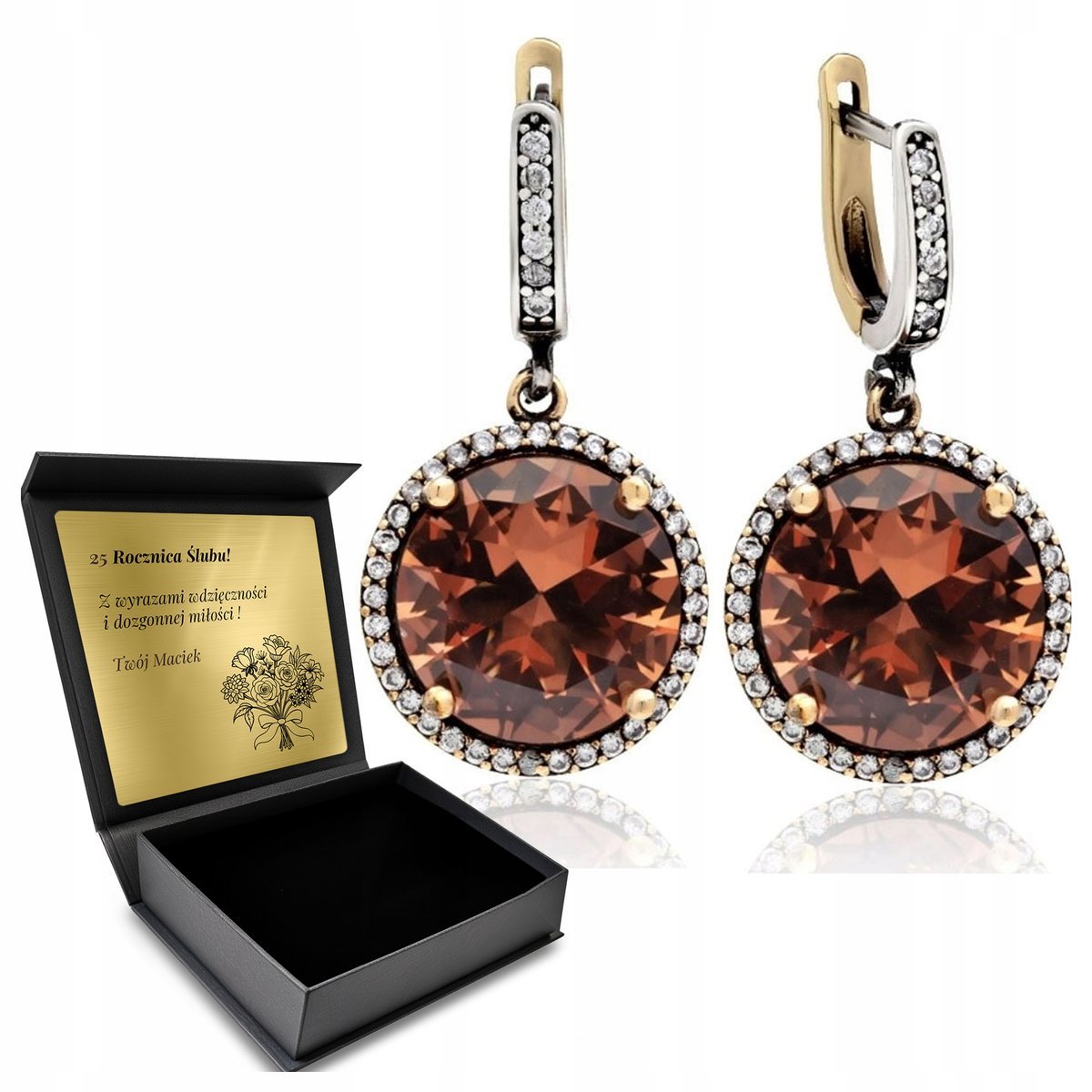 Kolczyki Srebrne 925 Cyrkonie Sułtanit Biżuteria Dla Kobiety + Grawer