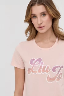 Koszulki i topy damskie - LIU JO t-shirt bawełniany kolor różowy - grafika 1