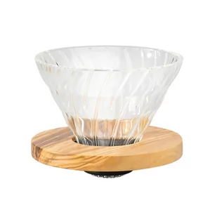 Hario Drip szklany V60-02 12,8x9,5 cm Hario Olive Wood naturalny VDG-02-OV - Akcesoria i części do ekspresów do kawy - miniaturka - grafika 1