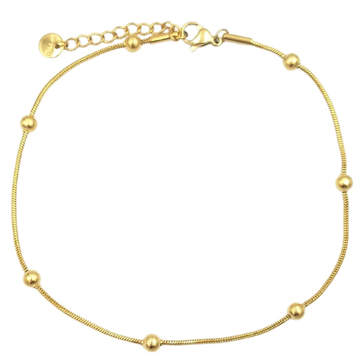 Bransoletka na kostkę kuleczki na lince - Pozłacana Stal Chirurgiczna