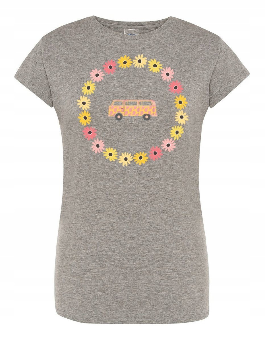 T-Shirt damski nadruk RETRO Van Bus Kwiatki r.L