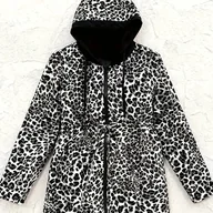 Kurtki damskie - TEMU Kurtka Damska w Leopard Print - Czarno-Biała, Dwukolorowa Płaszcz, Nieelastyczna, Pranie Maszynowe, Na Co Dzień i Wydarzenia, Moda na Imprezy, - miniaturka - grafika 1