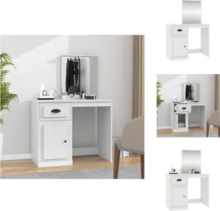 vidaXL Toaletka z lustrem biała 90x50x132,5 cm materiał drewnopochodny - Toaletki - Toaletki - miniaturka - grafika 1