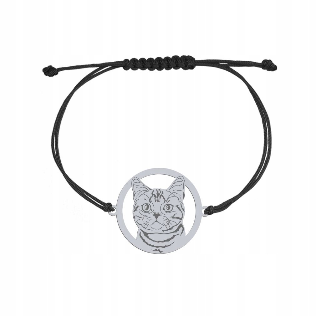 Bransoletka Srebrna kot American Shorthair 925 sznurek Biżuteria GRAWER