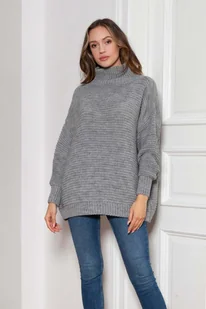 Oversizowy Sweter z Luźnym Golfem - Szary - Swetry damskie - miniaturka - grafika 1