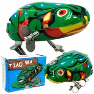 Figurki dla dzieci - Zabawka w stylu retro zielona żaba Żabka skacząca nakręcana metalowa skacze - miniaturka - grafika 1