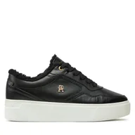 Sneakersy damskie - Sneakersy Tommy Hilfiger Essential Platform Sneaker Fur FW0FW08349 Czarny - miniaturka - grafika 1