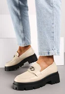 Mokasyny damskie - Beżowe Mokasyny na Grubej Podeszwie z Ozdobną Klamrą Kikirra - miniaturka - grafika 1