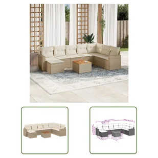 The Living Store 9-cz. zestaw mebli ogrodowych z poduszkami - beżowy - polirattan - Sofa Ogrodowa - Sofy ogrodowe - miniaturka - grafika 1