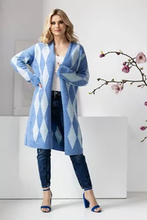 Elegancki sweter kardigan w romby niebieski - PeeKaBoo - Swetry damskie - miniaturka - grafika 1